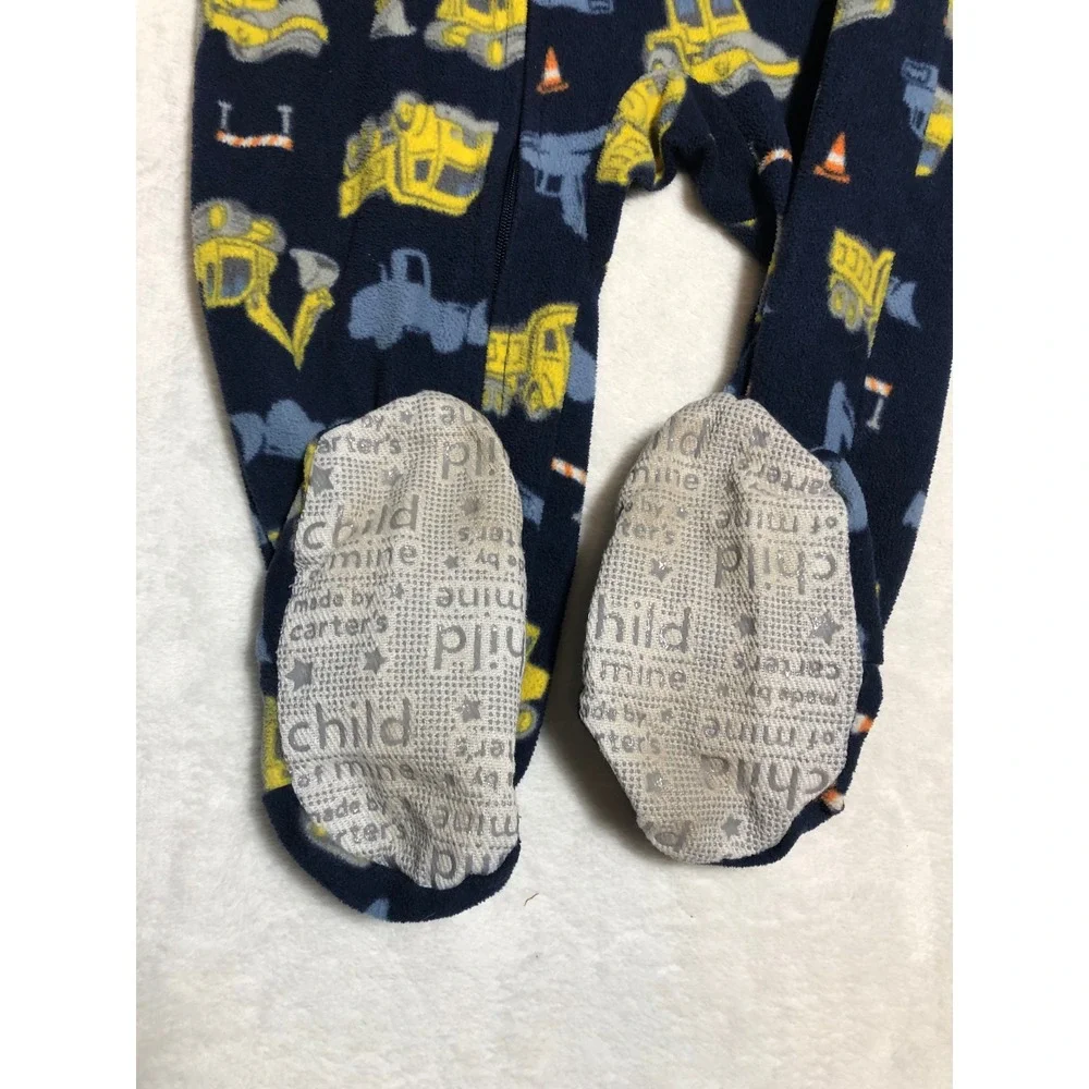 5/$25 Carter's Footed Sleeper Kids 24M Navy Construction Trucks Fleece
